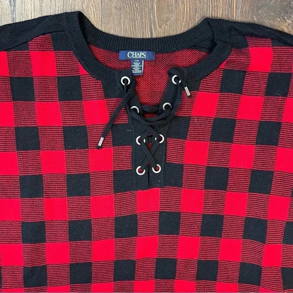 Chaps lace up checkered sweater SZ LG - Picture 2 of 4